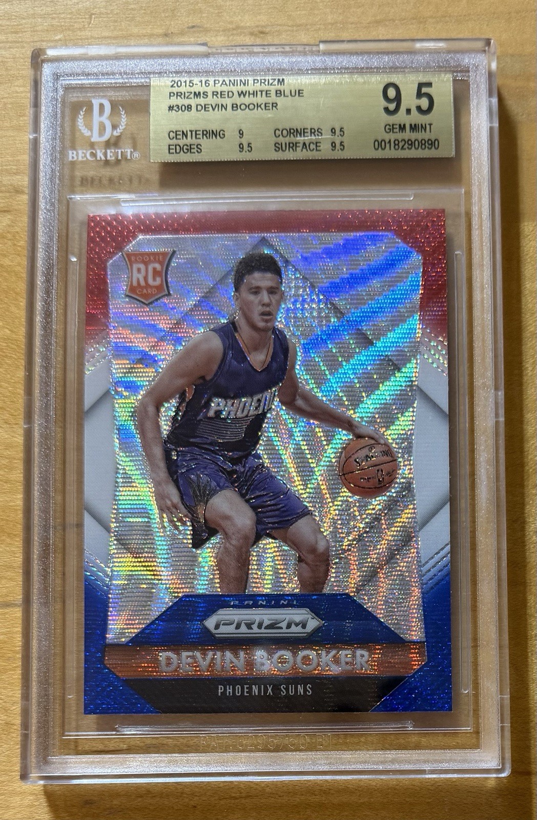 2015-16 Panini Prizm Devin Booker RC Red/White/Blue Prizm #308 BGS 9.5 Gem Mint