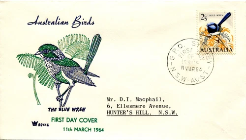 1964 Australian Birds Blue Wren - Royal FDC