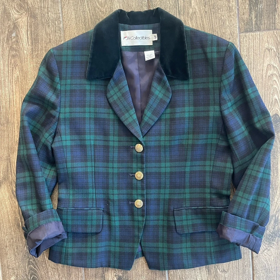 Blazer xadrez vintage 100% lã academia escura professor equestre 4P dinheiro antigo EUA - Imagem 2 de 4