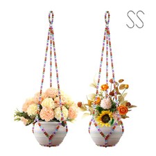 WOLUMALFC 2 Pack Macrame Plant Hanger, Handmade Glass Bead Plant Hanger Color...