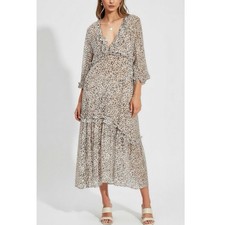 $375 NWT GANNI Printed Light Georgette Maxi Dress, Egret, FR34/US2