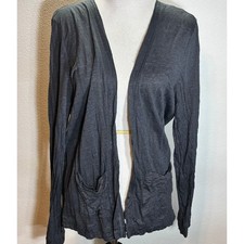 Ann Taylor LOFT Linen Cardigan Blue Open Front Pocket Sweater Womens L