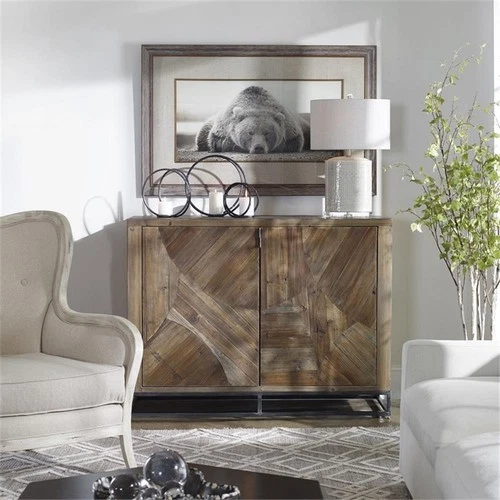 Uttermost Evros 2-Door Reclaimed Wood and Iron Sideboard in Aged Gunmetal Gray - Picture 6 of 7