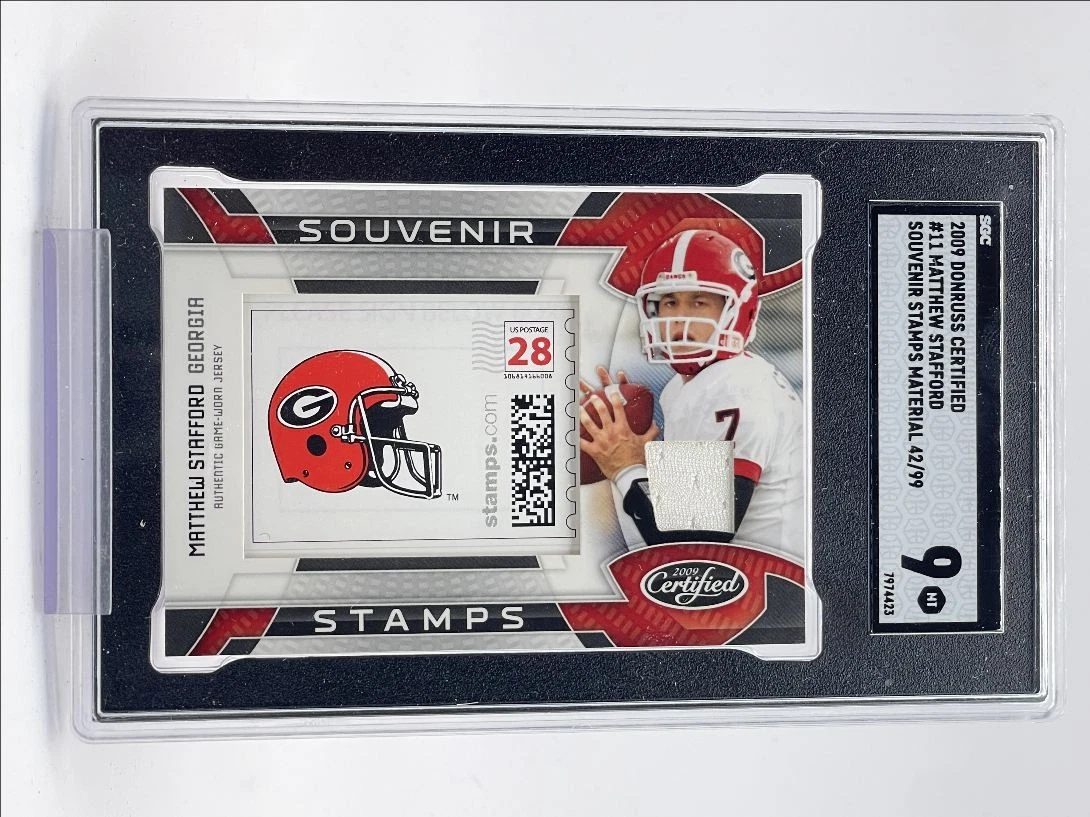 Matthew Stafford Donruss Certified Souvenir Stamps College #11 Material-Prime