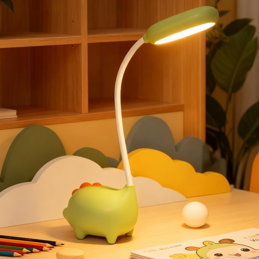 Lampada Scrivania Bambini Dinosauro USB - Dimmerabile con Portapenne