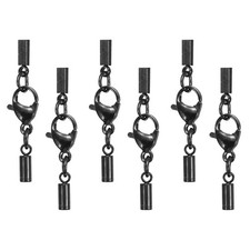 6 Pcs Black Style 2 Lobster Claw Clasp w 2mm ID Cord End Caps for Jewelry Making