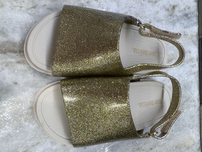 Mini Melissa Sandals Slides Beach Girls Gold Glitter VelcroShoes Kids