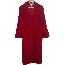 1980's L.L. Bean Made in USA Red Wool Blend Double Breasted Long Coat Vintage