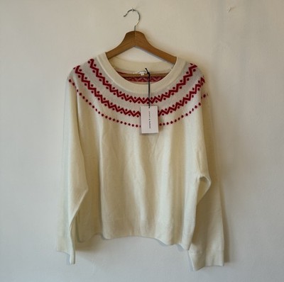 Chinti & Parker Fair Isle Pullover Pulli Large creme rot Wolle Kaschmir neu mit Etikett