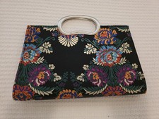 Floral Enbroided Satin Unbranded Clutch Evening Bag With Handle