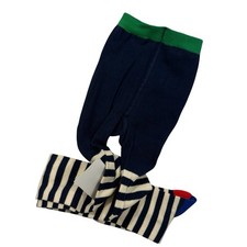 NEW MINI BODEN Navy Blue Striped Tights Pull On Knit Stretch Girls Sz 8-9Y