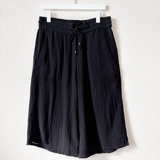 Eileen Fisher 100 Organic Cotton Wide Leg Cropped Pull On Pant Black Size Small