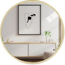  50cm Round Mirror,Large Modern Gold Copper Brushed Frame Wall Mirror, HD Glass