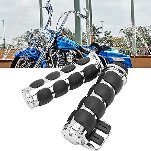 Chrome 1" Motorcycle Handlebar Hand Grips w/Throttle Sliver Flat Angle
