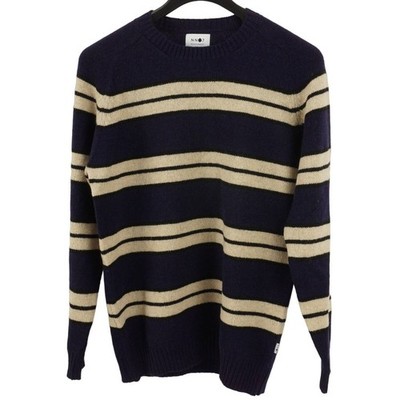 NN07 No Nationality Pullover Crew Neck Sweater Sz Large Navy/Cream Stripe NWT