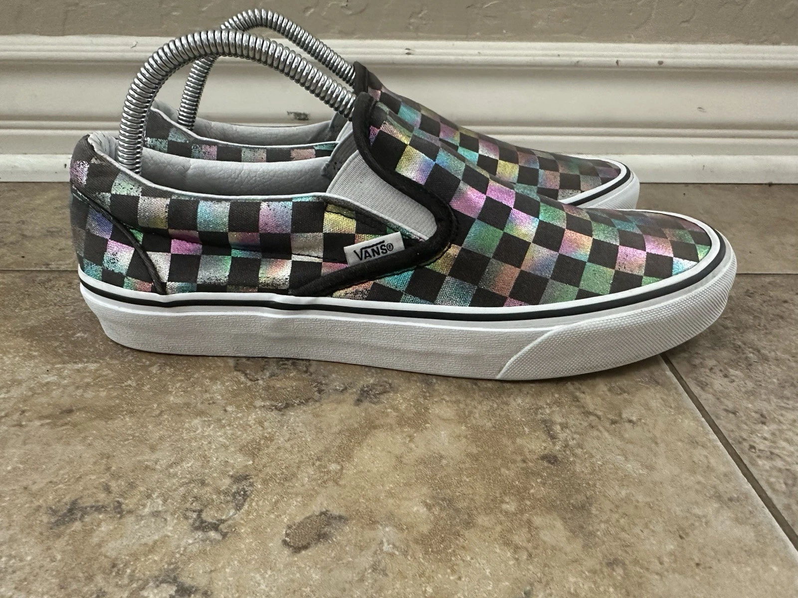 VANS Slip on Van's iridescente arcobaleno UOMO 9.0 U.s motivo scacchiera multicolore