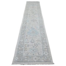 2'10"x13'7" White Angora Oushak Leaf Design Hand Knotted Wool Runner Rug R20473