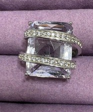 925 Sterling Silver Light Lavender Faceted quartz Ring Size 6 Cz Accents Bands