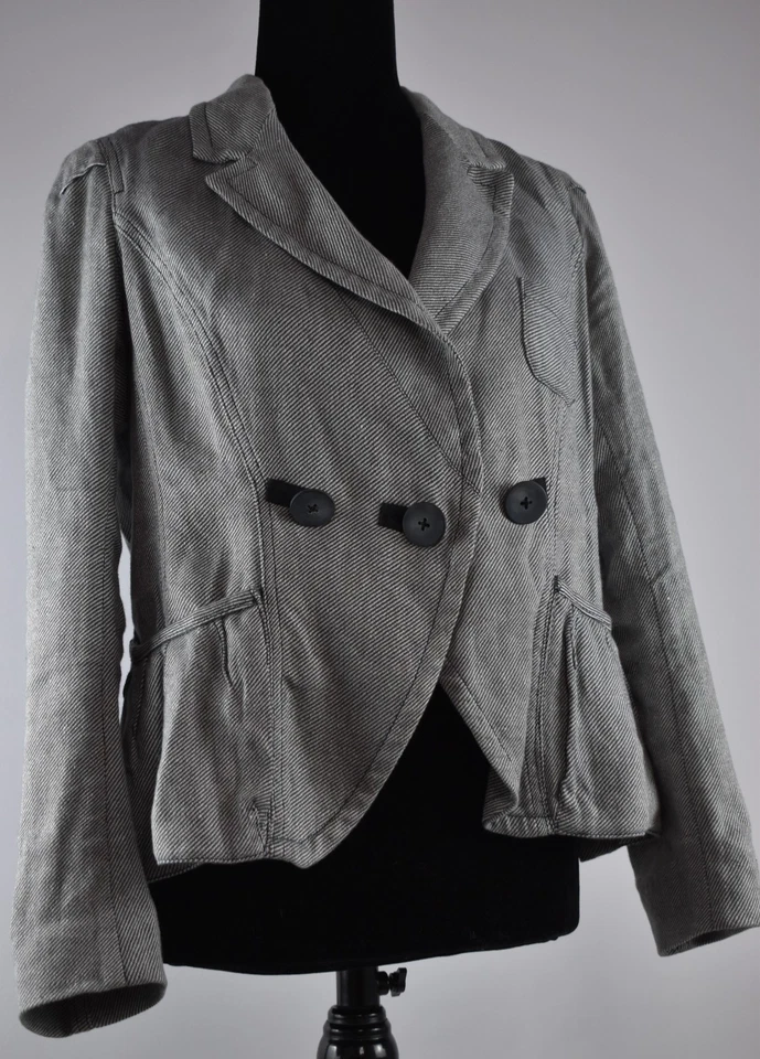 Chaqueta Blazer Sonia Rykiel Talla 42 Gris Blanco Bolsillos Asimétricos Correa Trasera Foto 2 de 4