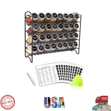 Sleek Spice Rack Organizer with 32 Jars and Funnel for Modern Kitchens in Black