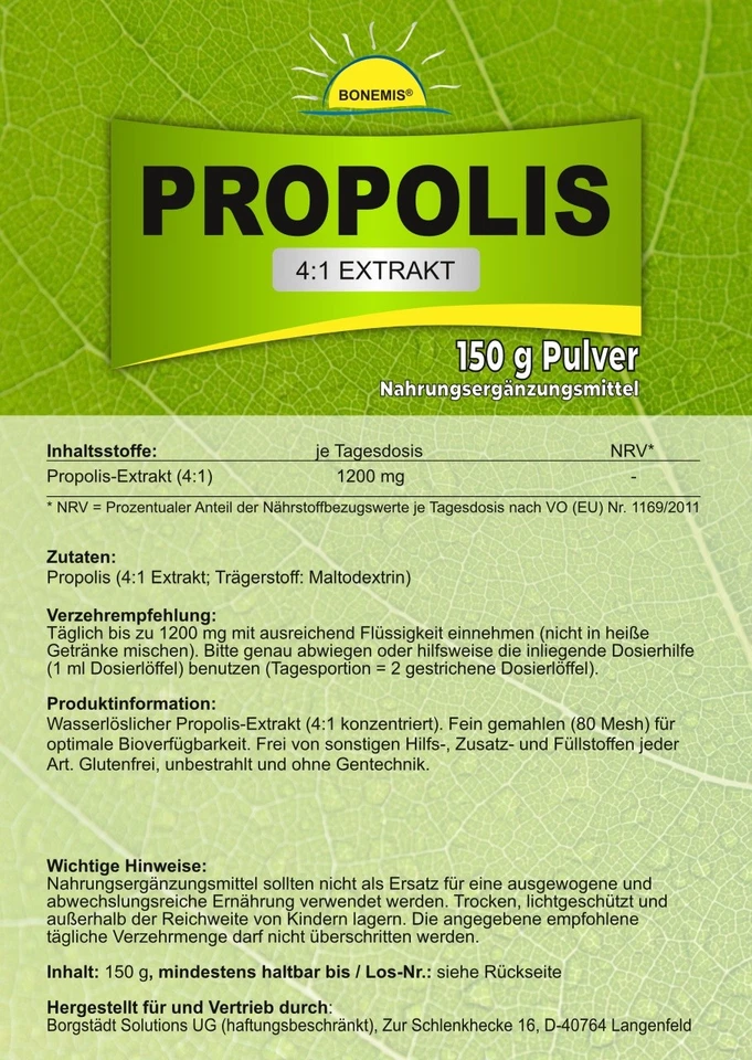Propolis (4:1 Extrakt), wasserlöslich, fein gemahlen, ohne Zusätze, 150 g Beutel - Bild 2 von 2
