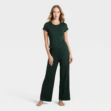 Women's Pointelle Short Sleeve Shirt and Pants Pajama Set - Auden Green