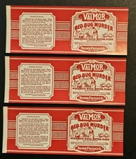 Three (3) Vintage 1930s Valmor Products Labels "Bed Bug Murder" Insecticide 