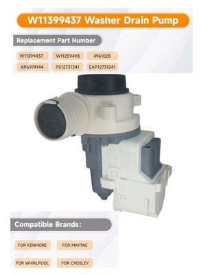 New Replacement W11399437 Washer Water Drain Pump For Whirlpool Maytag Kenmore 
