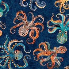 Deep Sea Dazzle By Quilting Treasures - Navy Octopus  31198-N