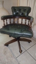 Vintage Green Leather Chesterfield Captains Office/ Desk Chair