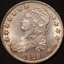 1829 Capped Bust Half Dollar, Uncirculated Deets, Sharp, Original, Rare