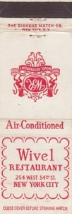 Wivel Restaurant 254 West 54th St Nyc New York Ny Vintage Matchcover Ebay