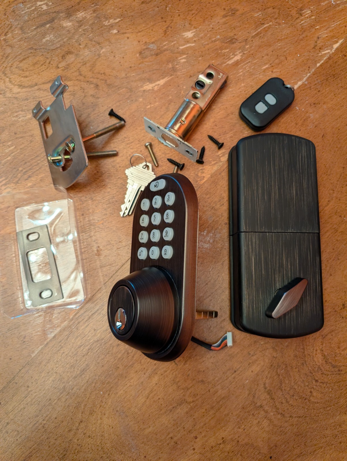 Oil Rubbed Bronze Keyless Entry Deadbolt and Door Handleset Lock with RF Remote-image