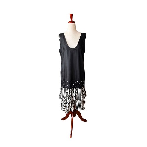 Vestido De Colección Años 80 Does '20 100% Seda Cintura Caída Aleta Negro Blanco Geométrico L/XL - Imagen 3 de 6
