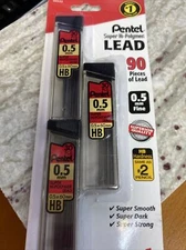 Pentel Super Hi-Polymer Lead Refills, 0.5 Mm, Hb, Black, 30/Tube, 3 Tubes/Pack