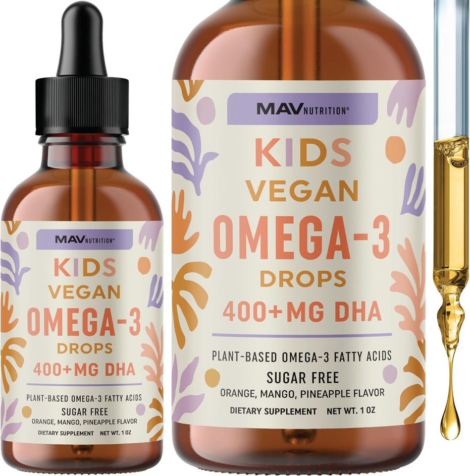 Vegan Omega 3 Liquid Drops for Kids with Algae Oil & Vegan DHA Immune