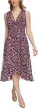Calvin Klein Womens Polka-Dot Surplice Dre AubergineCream 6
