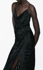 New Zara ANIMAL JACQUARD MIDI SLIP DRESS,Size M,Color Black