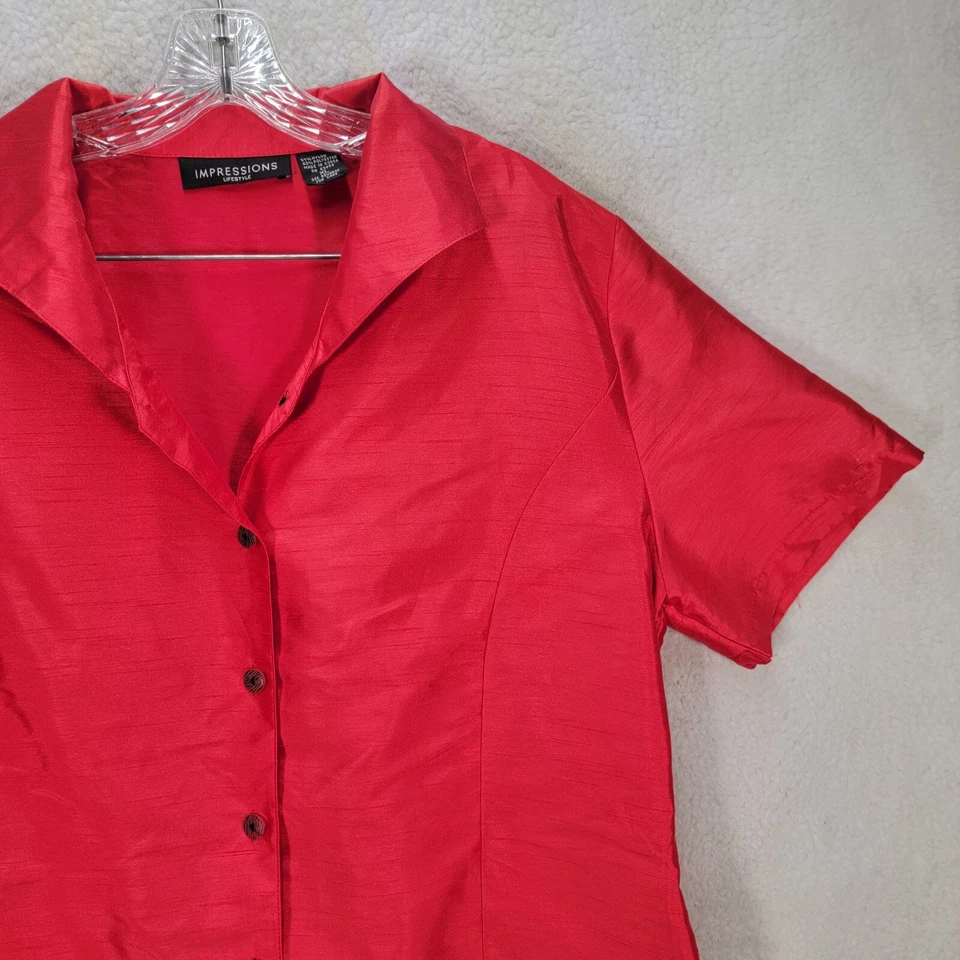 Blusa Traje Blusa De Colección Años 90 Impresiones Para Mujer Top Rojo Cuello Satinado Botón Corbata Talla XL Foto 3 de 4