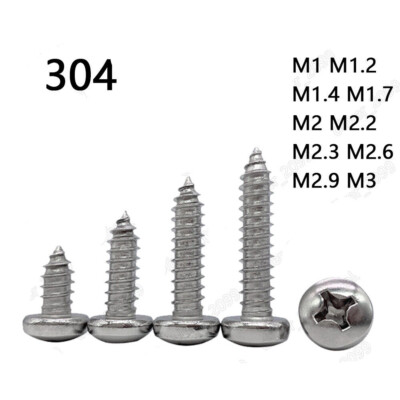 304 Edelstahl M1 M1,2 M1,4 M1,7 - M3 Blechschrauben Linsenkopf mit Kreuzschlitz
