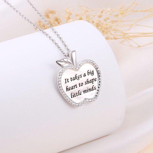 925 Sterling Silver Teacher Gifts Apple Pendant Necklace for Women Jewelry Gift - Picture 2 of 7
