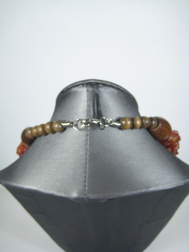Carnelian Stone Chip Multi Strand Beaded Necklace Wooden Accents Boho Chic 21in - Picture 9 of 9