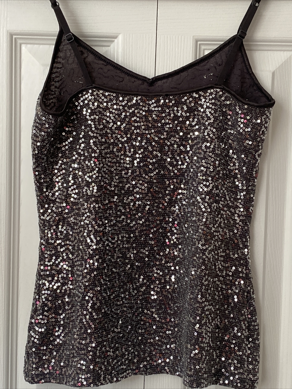 EXPRESS  gray sequin spaghetti strap Top Size XS - image 4