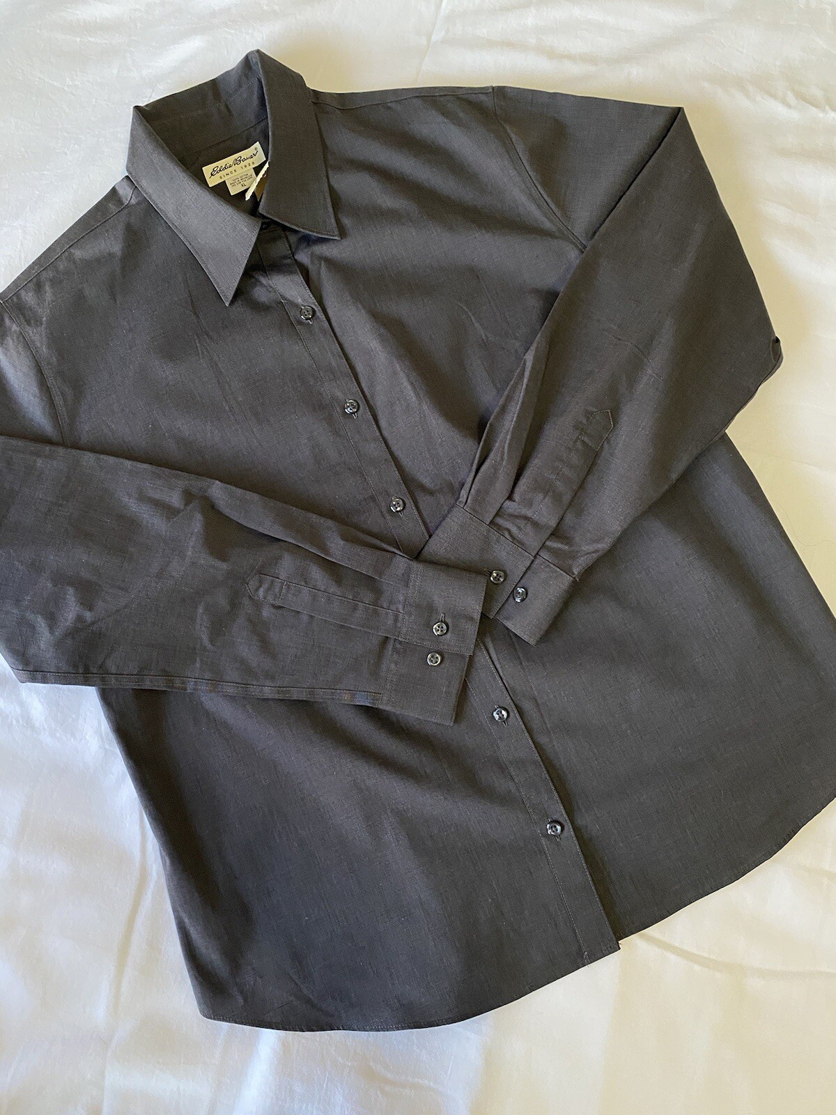 Eddie Bauer Womens Dark Gray 100% Cotton Button Sleeve Shirt NWT XL