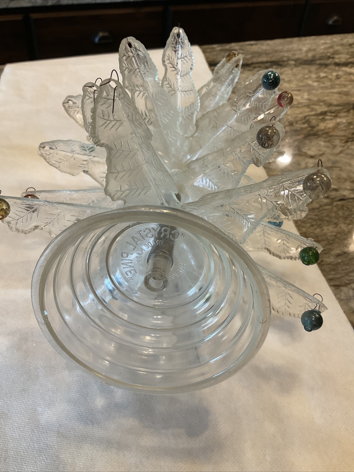 Vintage Christmas Crystal Pine Plastic Tabletop Tree with Ornaments eBay