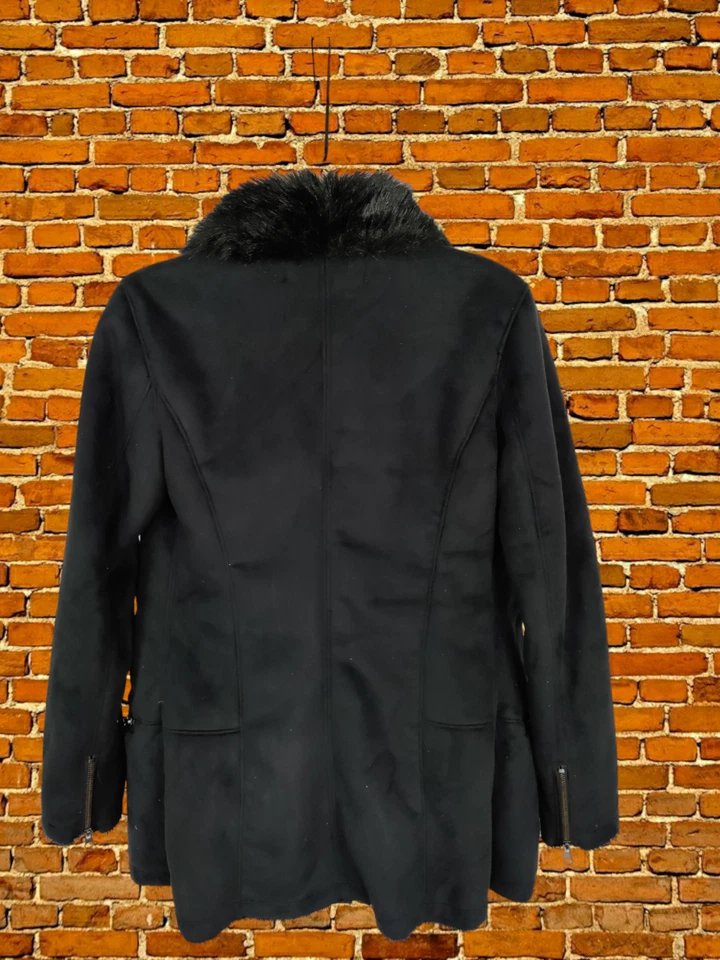 ЖЕНСКИЙ СКЛАД РАЗМЕР UK 8 ЧЕРНЫЙ ИСКУССТВЕННЫЙ МЕХ ОТДЕЛКА ИСКУССТВЕННОЙ ОВЧИНЫ ОТКРЫТЫЙ КУРТКА ПАЛЬТО - Изображение 4 из 4