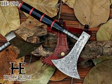 HUNTEX Handmade Forged Damascus Blade, Solid Full Tang 340mm Long Viking Hatchet
