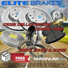 Front Drilled Rotors & Pads + Rear Drums & Shoes for 2011-2013 Chevrolet Cruze