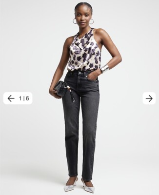 Haut En Satin Double Couche à Imprimé Floral River Island - Taille 8 - Occasion Très Bon État