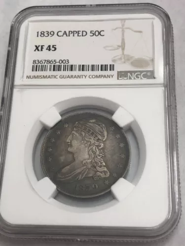 1839 (reeded edge) CAPPED BUST silver half dollar. Nice XF-AU. NGC XF45. #mrd003